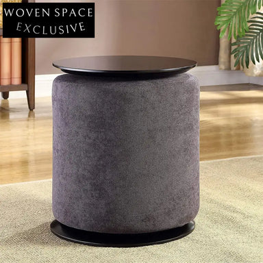 Modern Velvet Fabric Round Ottoman Stool with Metal Base for Living Room
