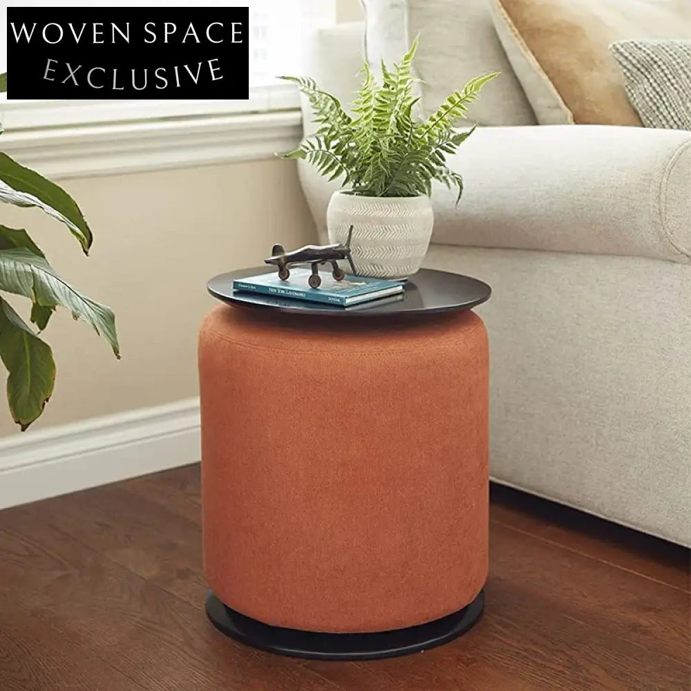 Modern Velvet Fabric Round Ottoman Stool with Metal Base for Living Room