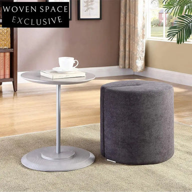 Modern Velvet Fabric Round Ottoman Stool with Metal Base for Living Room