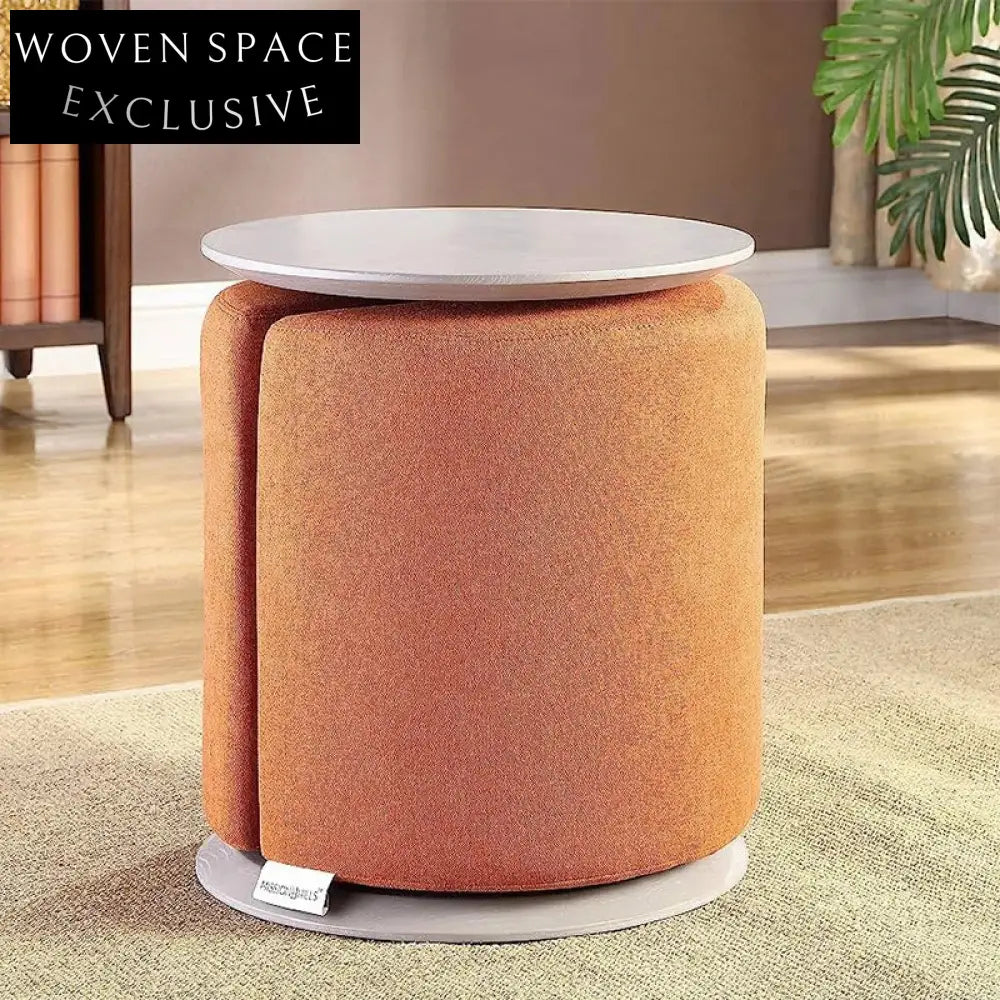 Modern Velvet Fabric Round Ottoman Stool with Metal Base for Living Room