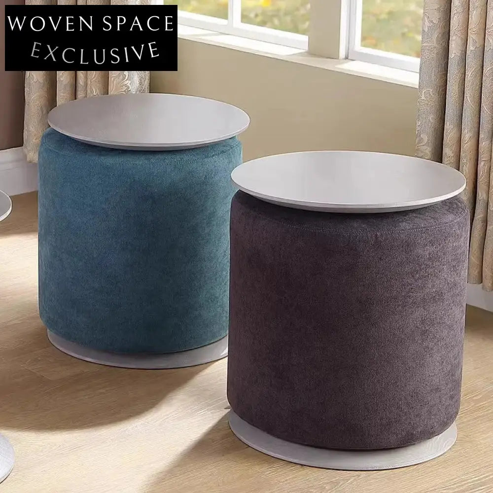 Modern Velvet Fabric Round Ottoman Stool with Metal Base for Living Room