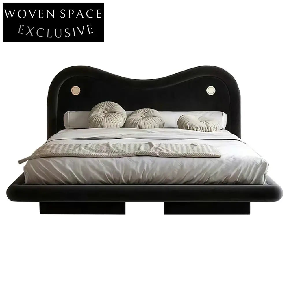 Modern Velvet Fabric Upholstered King Size Wooden Bed Frame High Headboard