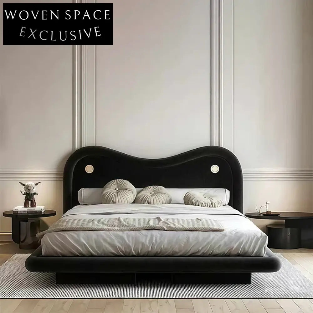 Modern Velvet Fabric Upholstered King Size Wooden Bed Frame High Headboard