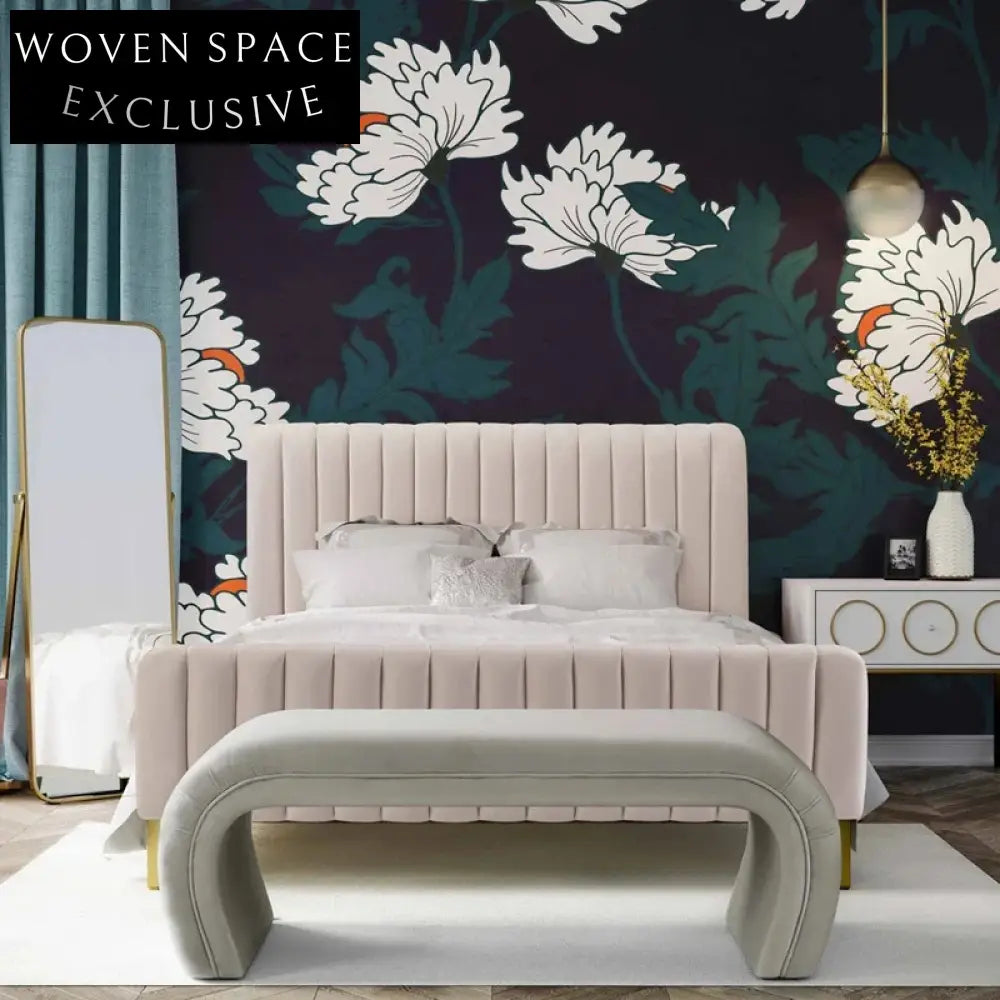 Modern Velvet Fabric Upholstered Long Ottoman Bench for Living Room Entryway