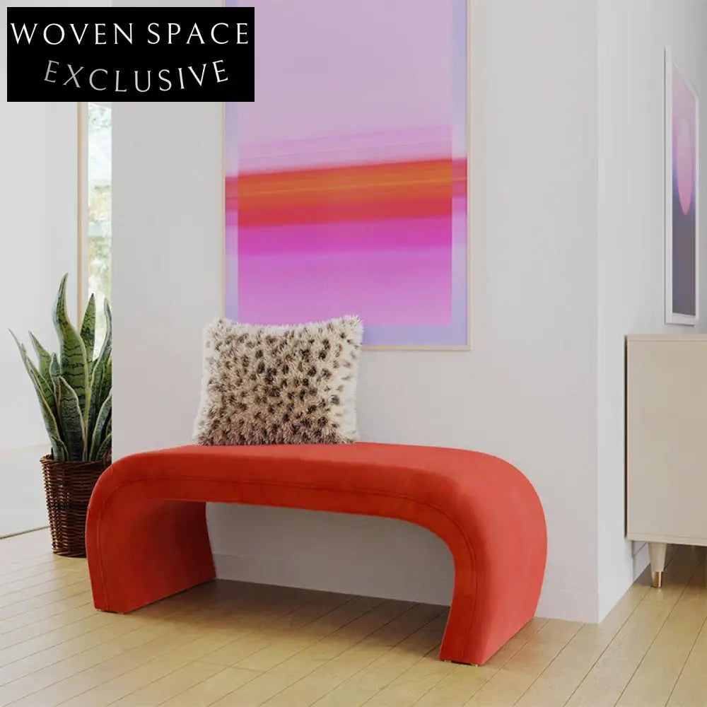 Modern Velvet Fabric Upholstered Long Ottoman Bench for Living Room Entryway