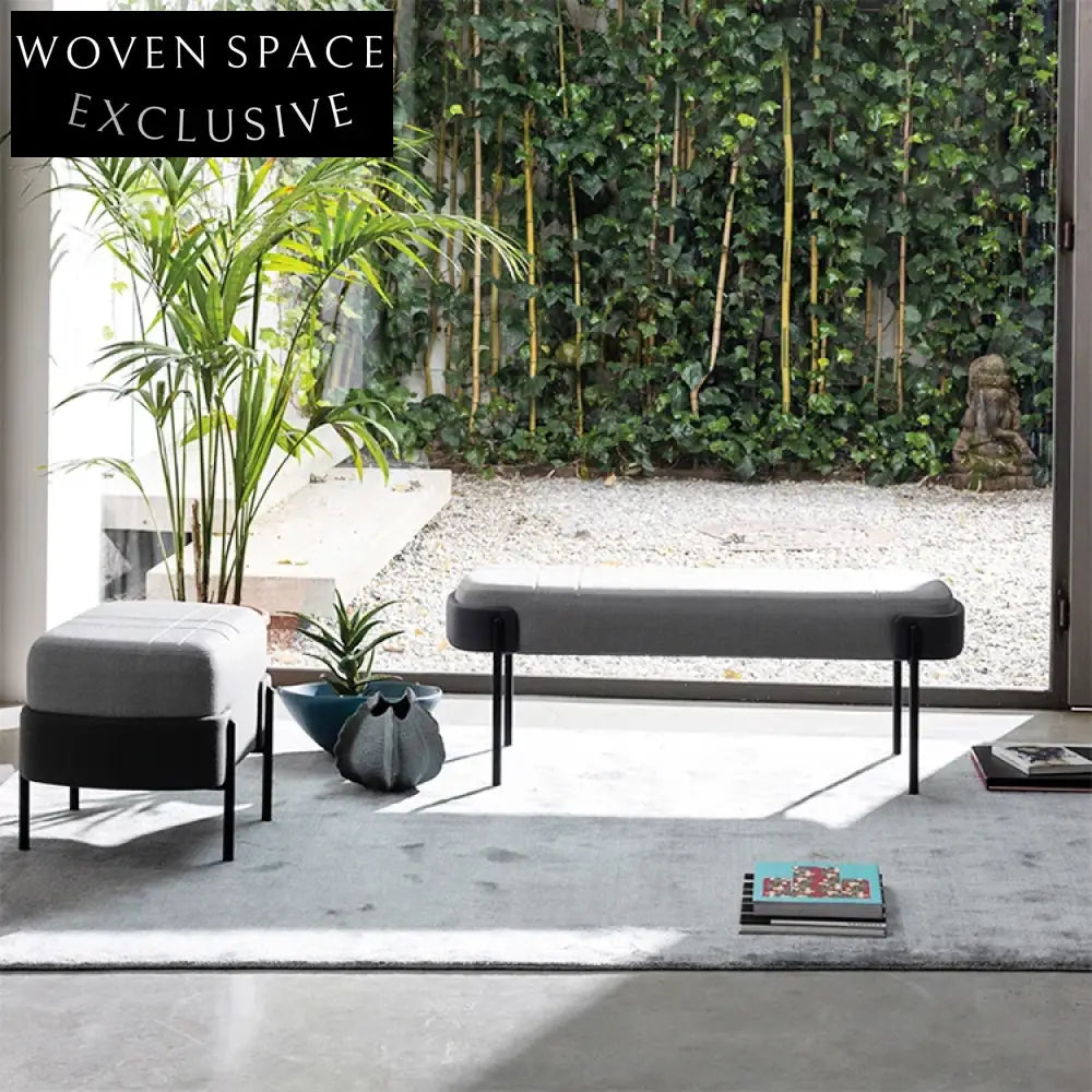 Modern Velvet Gold Metal Legs Living Room Accent Ottoman Bench Stool