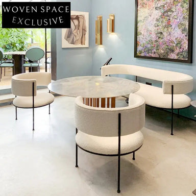 Modern Velvet Lamb Wool Fabric Arm Dining Chair