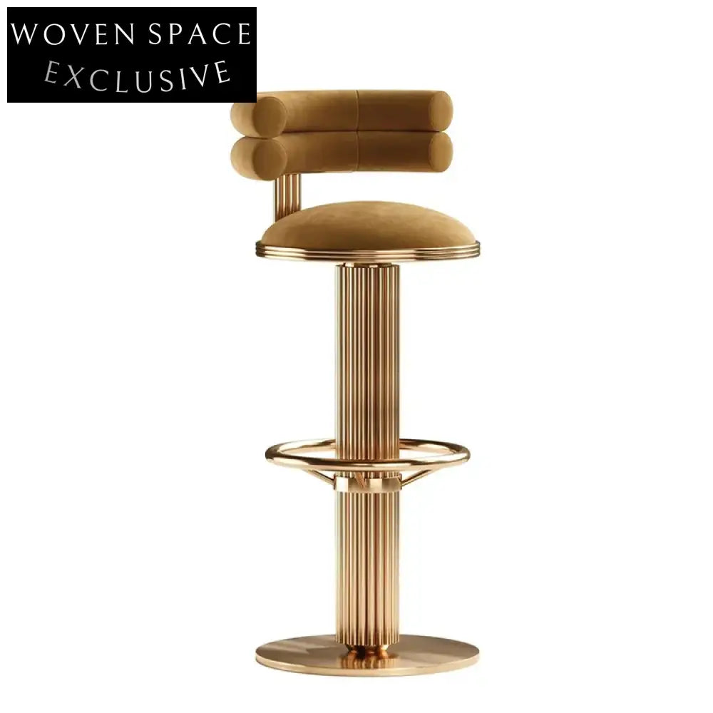 Modern Velvet Upholstered Gold Metal Leg Counter Height Bar Stool