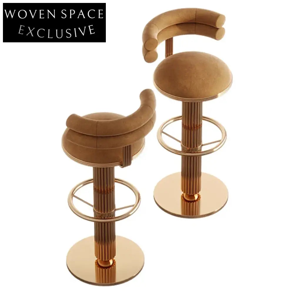 Modern Velvet Upholstered Gold Metal Leg Counter Height Bar Stool