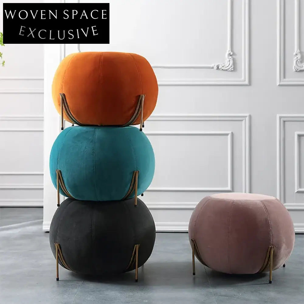 Modern Velvet Upholstered Round Living Room Accent Decorative Stool
