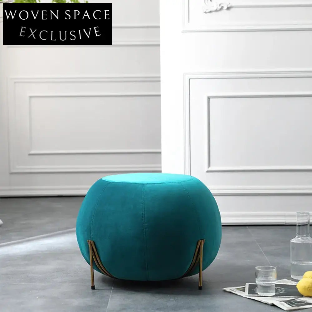 Modern Velvet Upholstered Round Living Room Accent Decorative Stool