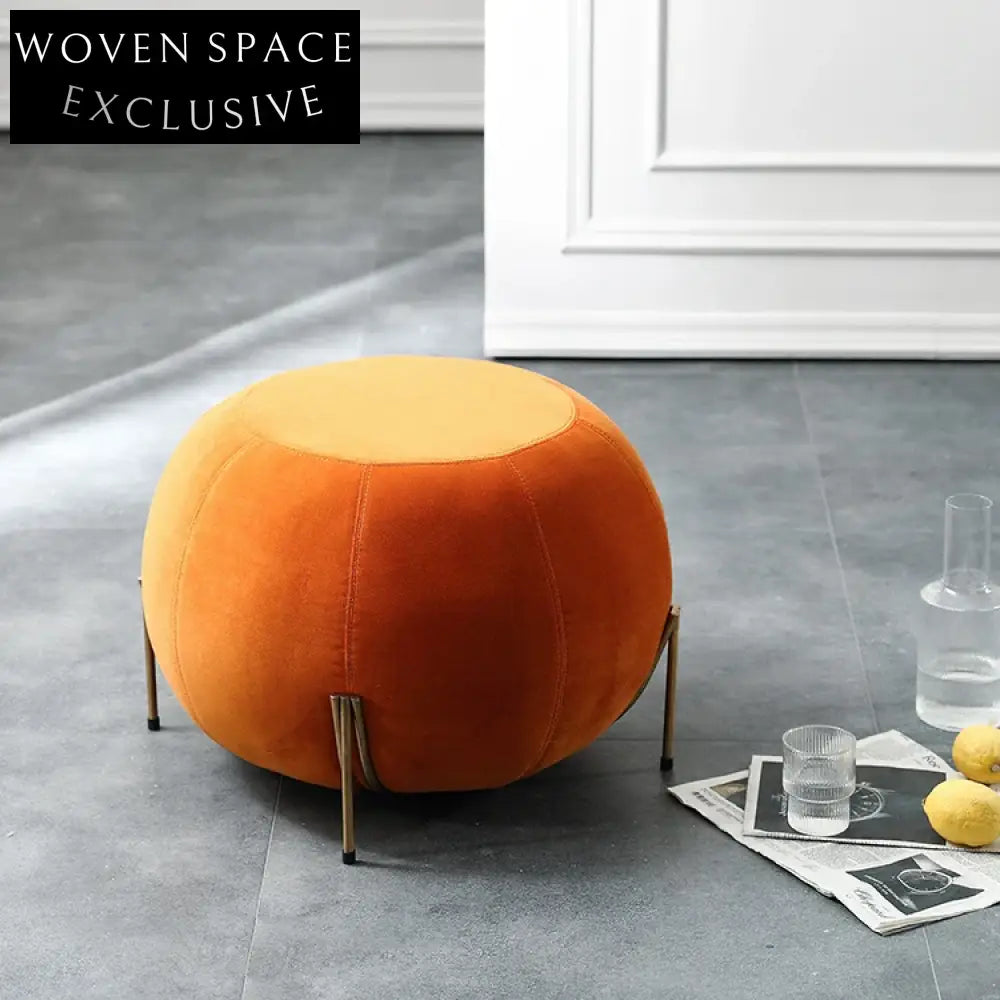 Modern Velvet Upholstered Round Living Room Accent Decorative Stool