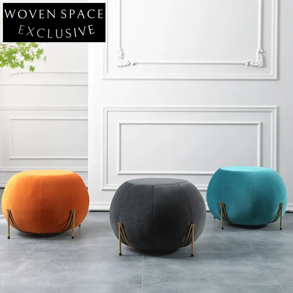 Modern Velvet Upholstered Round Living Room Accent Decorative Stool