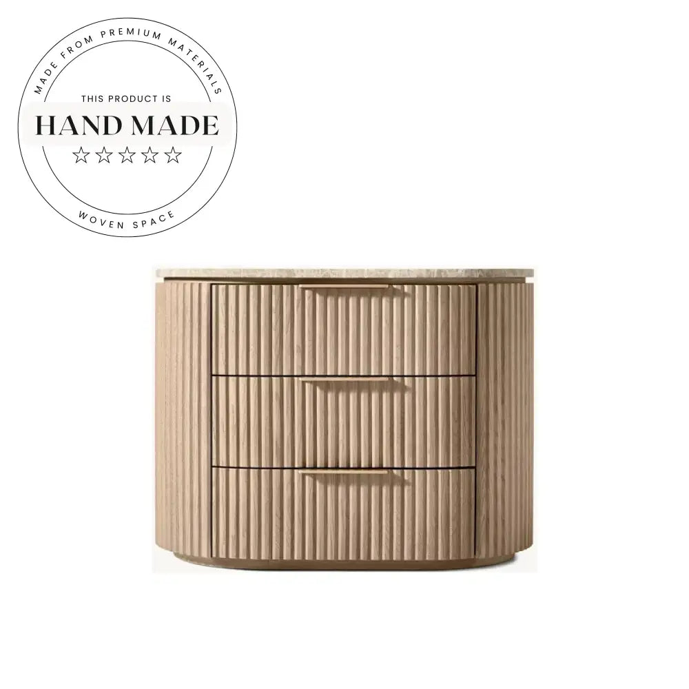 Modern Vintage 3 Drawer Oak Wood Marble Top Bedside Table