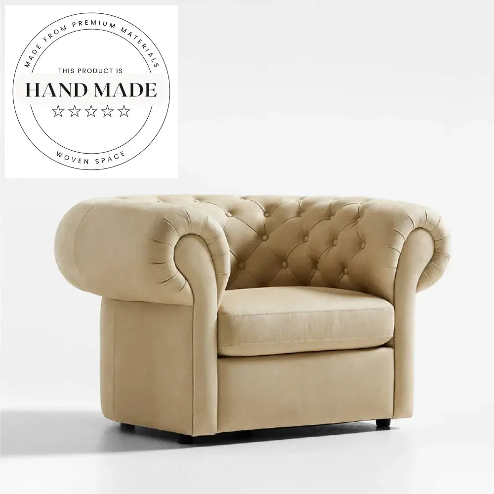 Modern Vintage Genuine Leather Tufted Three Seater Chesterfield Sofa