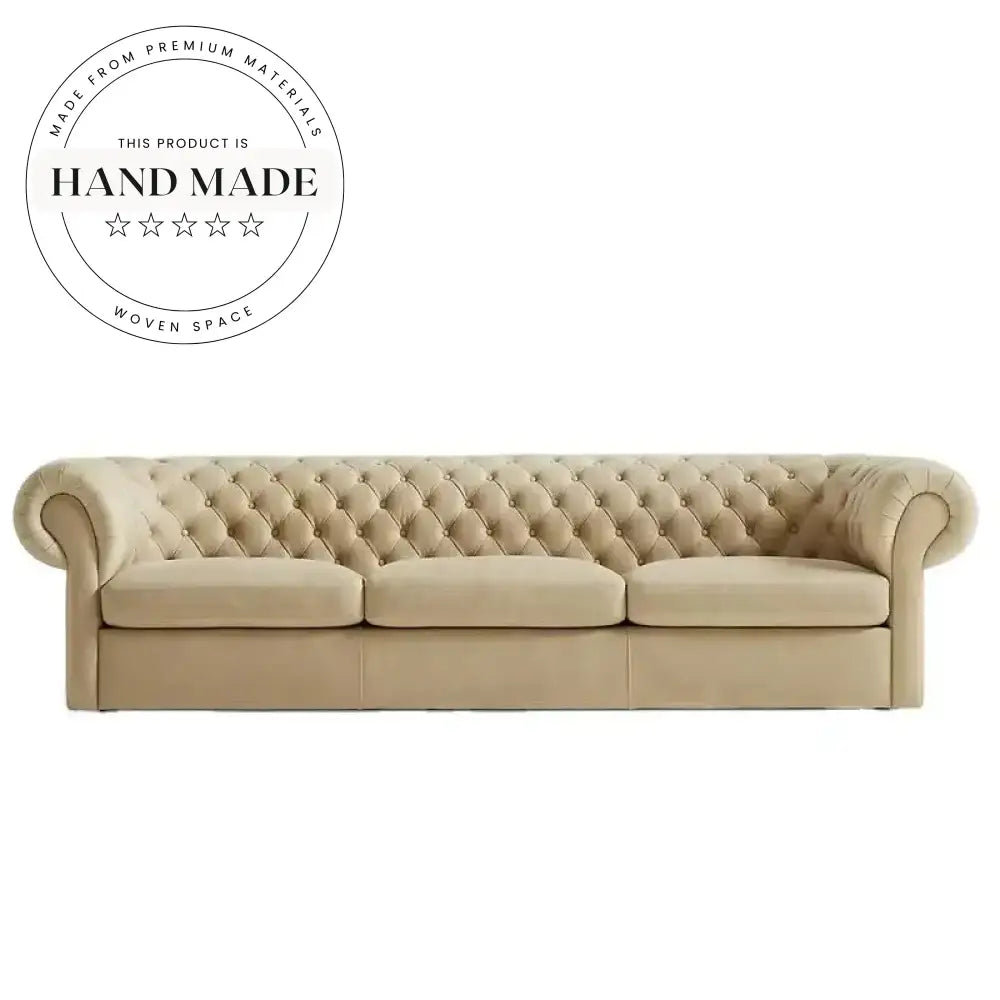 Modern Vintage Genuine Leather Tufted Three Seater Chesterfield Sofa