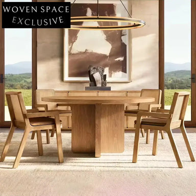 Modern Vintage High Backrest Woven Rattan Solid Wood Armchair Dining Chair