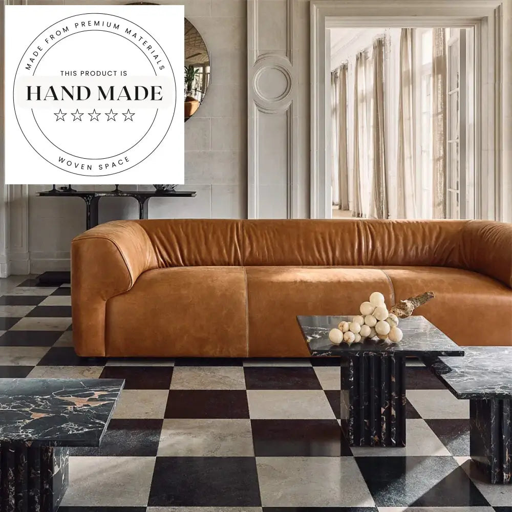 Modern Vintage Industrial Oil Wax Genuine Leather Sectional Sofa