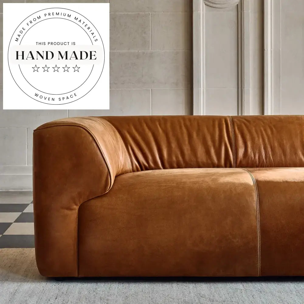Modern Vintage Industrial Oil Wax Genuine Leather Sectional Sofa