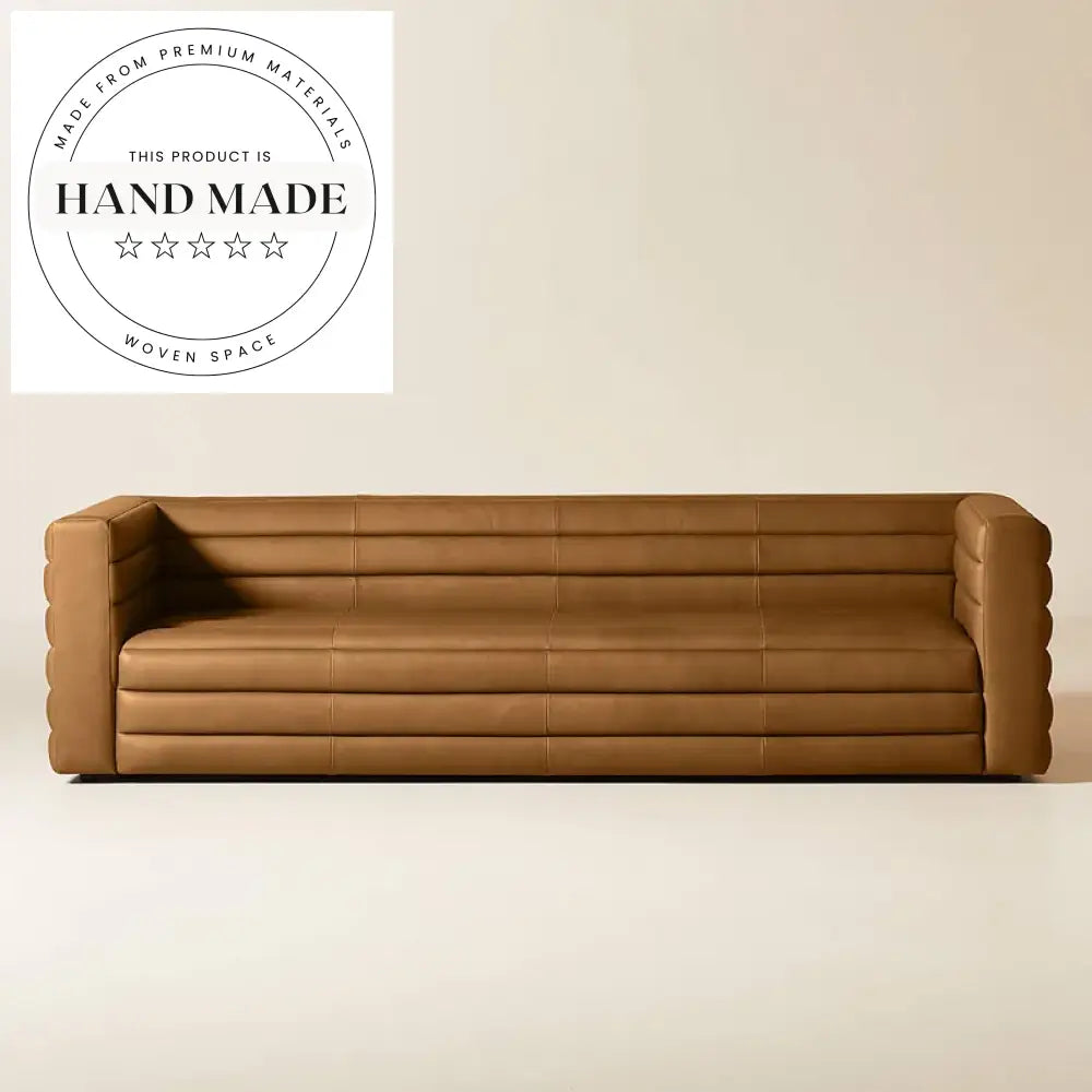 Modern Vintage Industrial Tufted Brown Leather Four Seater Office Sofa