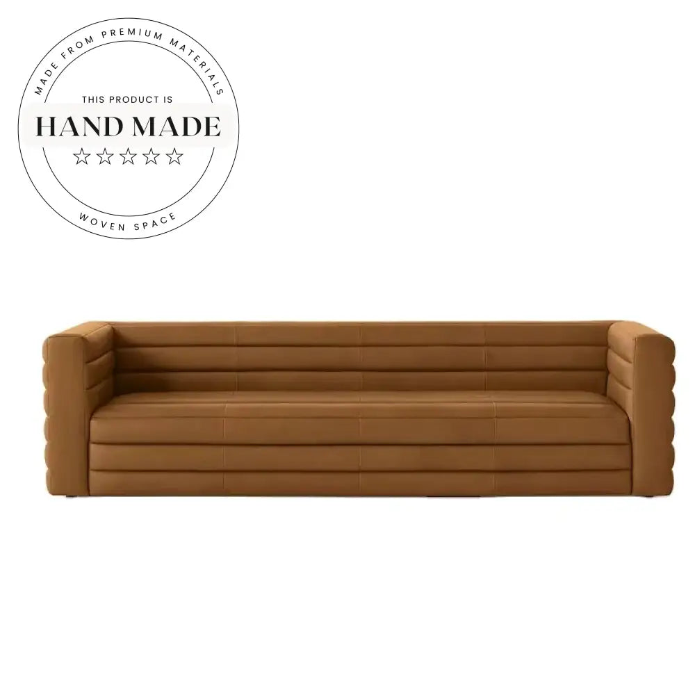 Modern Vintage Industrial Tufted Brown Leather Four Seater Office Sofa