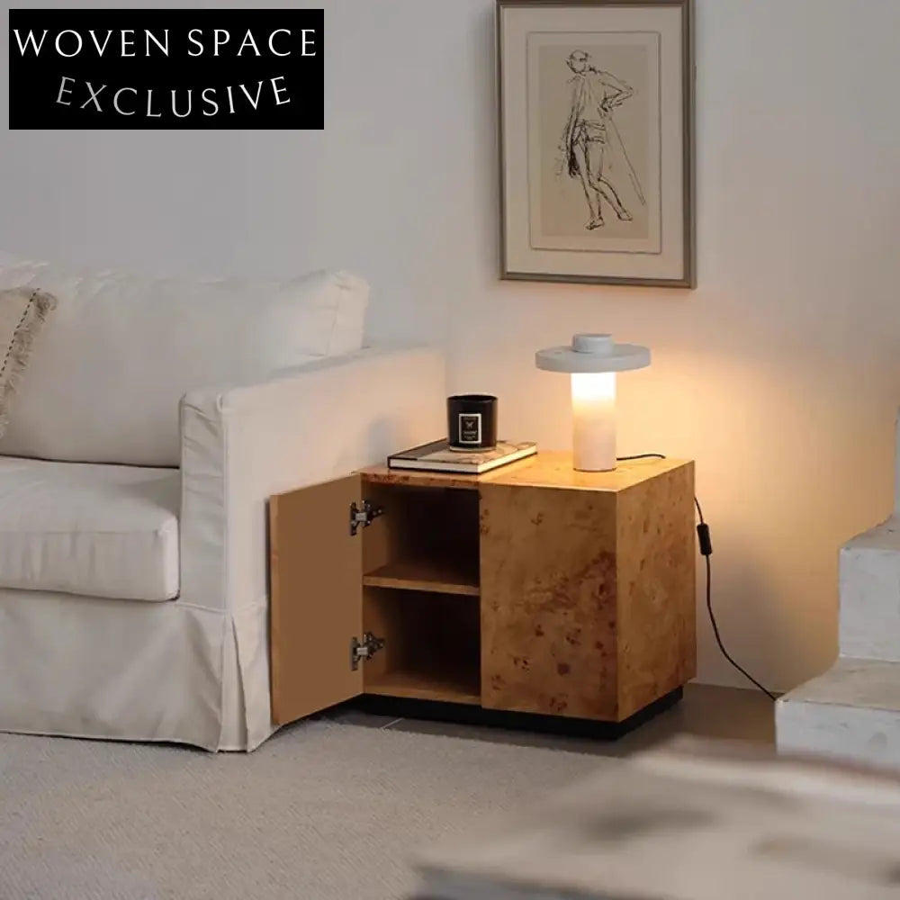 Modern Vintage Minimalist Wooden Open Door Design Bedside Table
