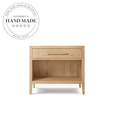 Modern Vintage Natural Oak Wood Three Drawer Bedroom Bedside Table