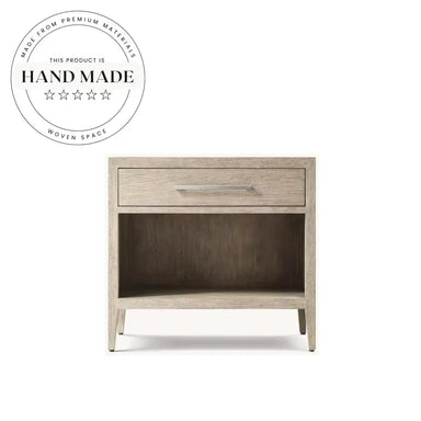 Modern Vintage Natural Oak Wood Three Drawer Bedroom Bedside Table