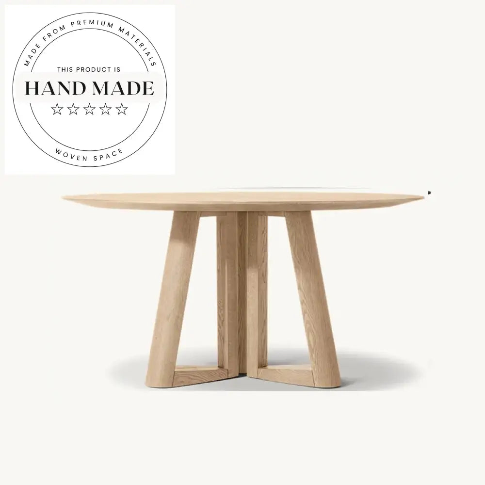 Modern Vintage Round Oak Wood 6 Seater Dining Table