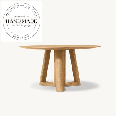 Modern Vintage Round Oak Wood 6 Seater Dining Table