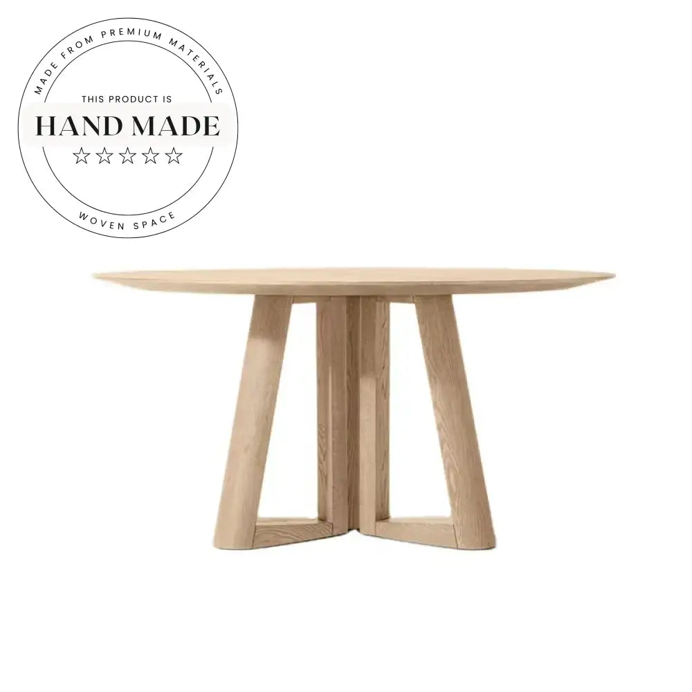 Modern Vintage Round Oak Wood 6 Seater Dining Table
