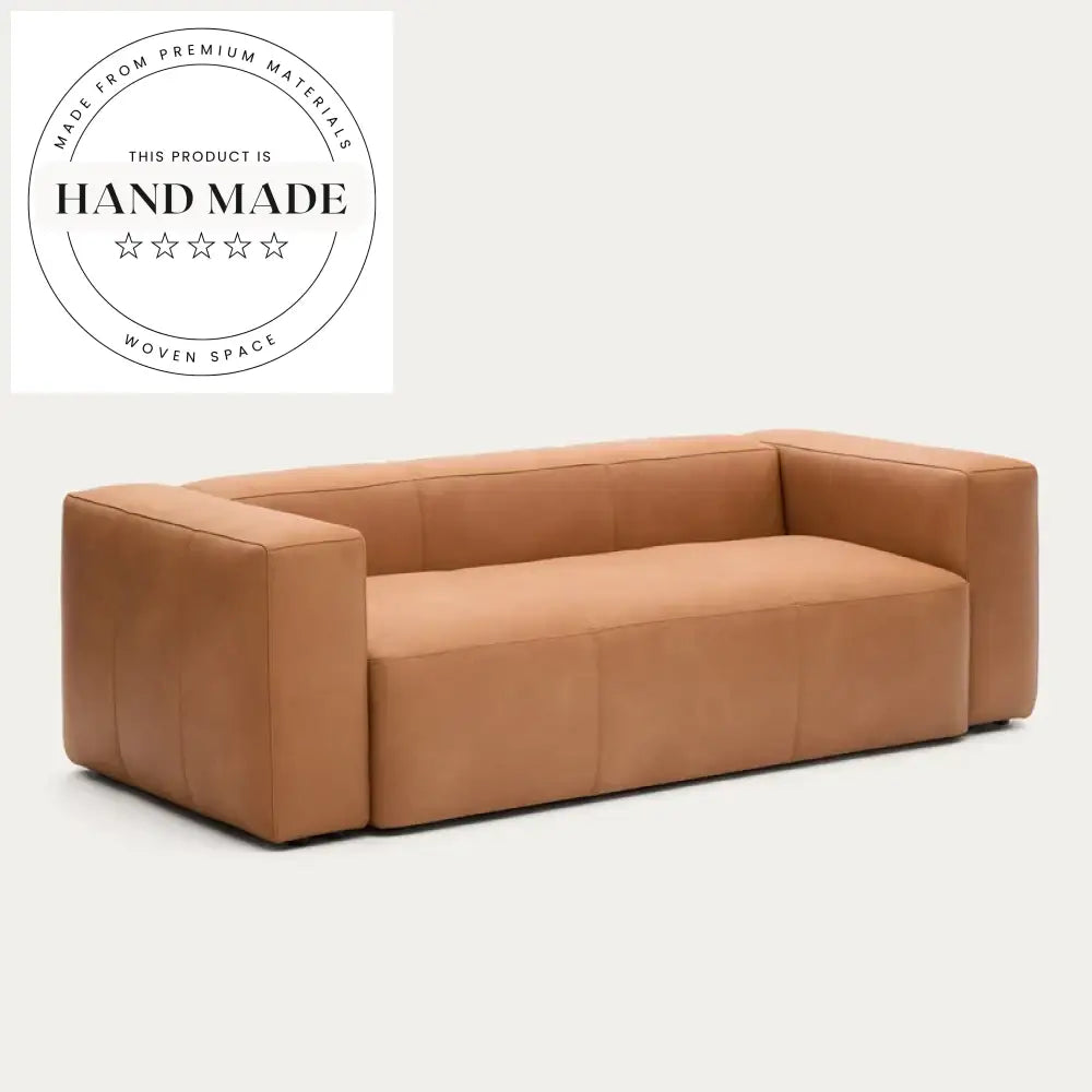 Modern Vintage Wabi-sabi Brown Genuine Leather Modular Sectional Sofa