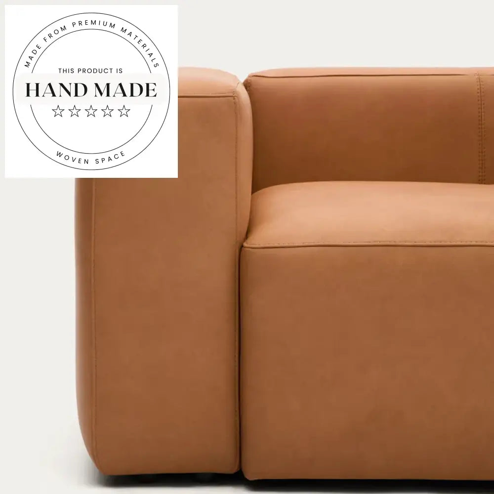 Modern Vintage Wabi-sabi Brown Genuine Leather Modular Sectional Sofa