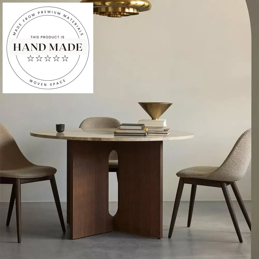 Modern Vintage Walnut Round Solid Wood 6-Seater Dining Table