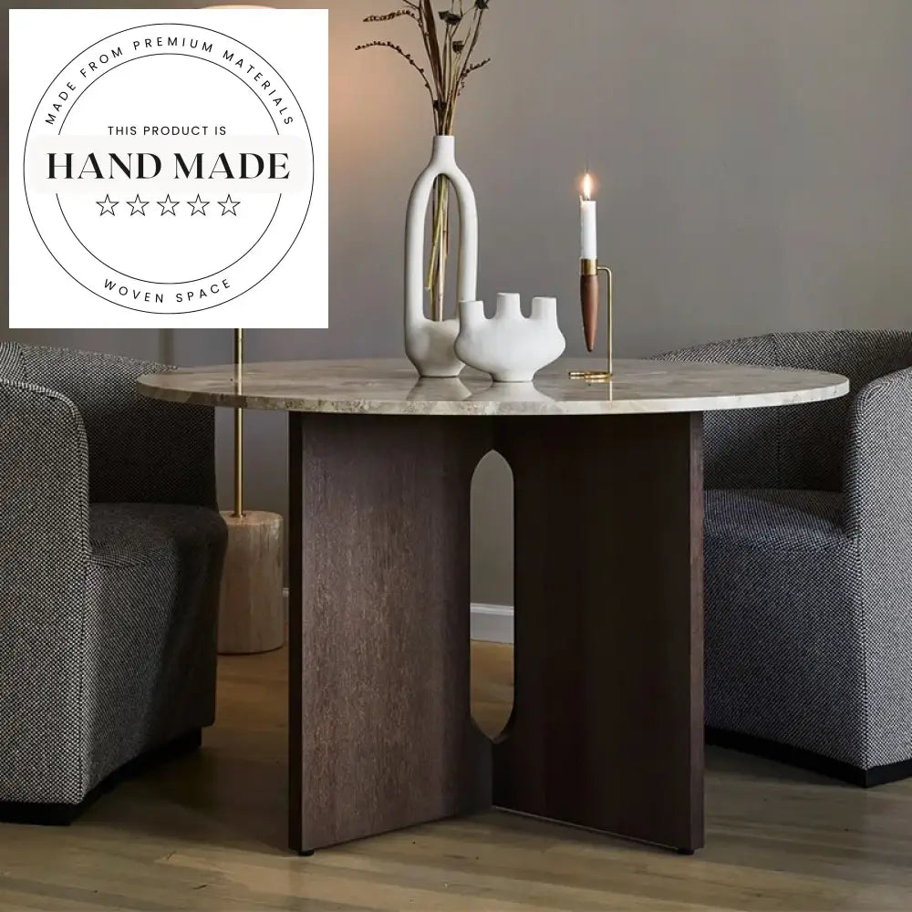 Modern Vintage Walnut Round Solid Wood 6-Seater Dining Table