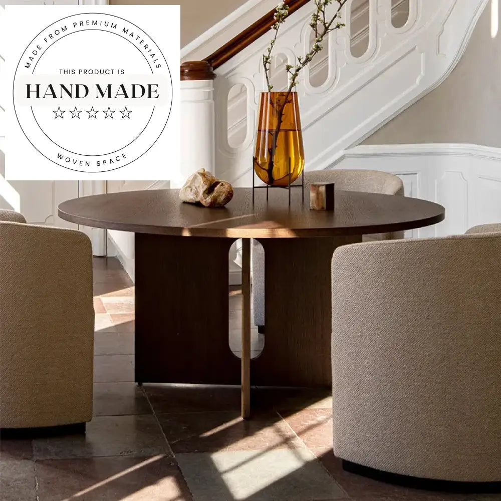 Modern Vintage Walnut Round Solid Wood 6-Seater Dining Table