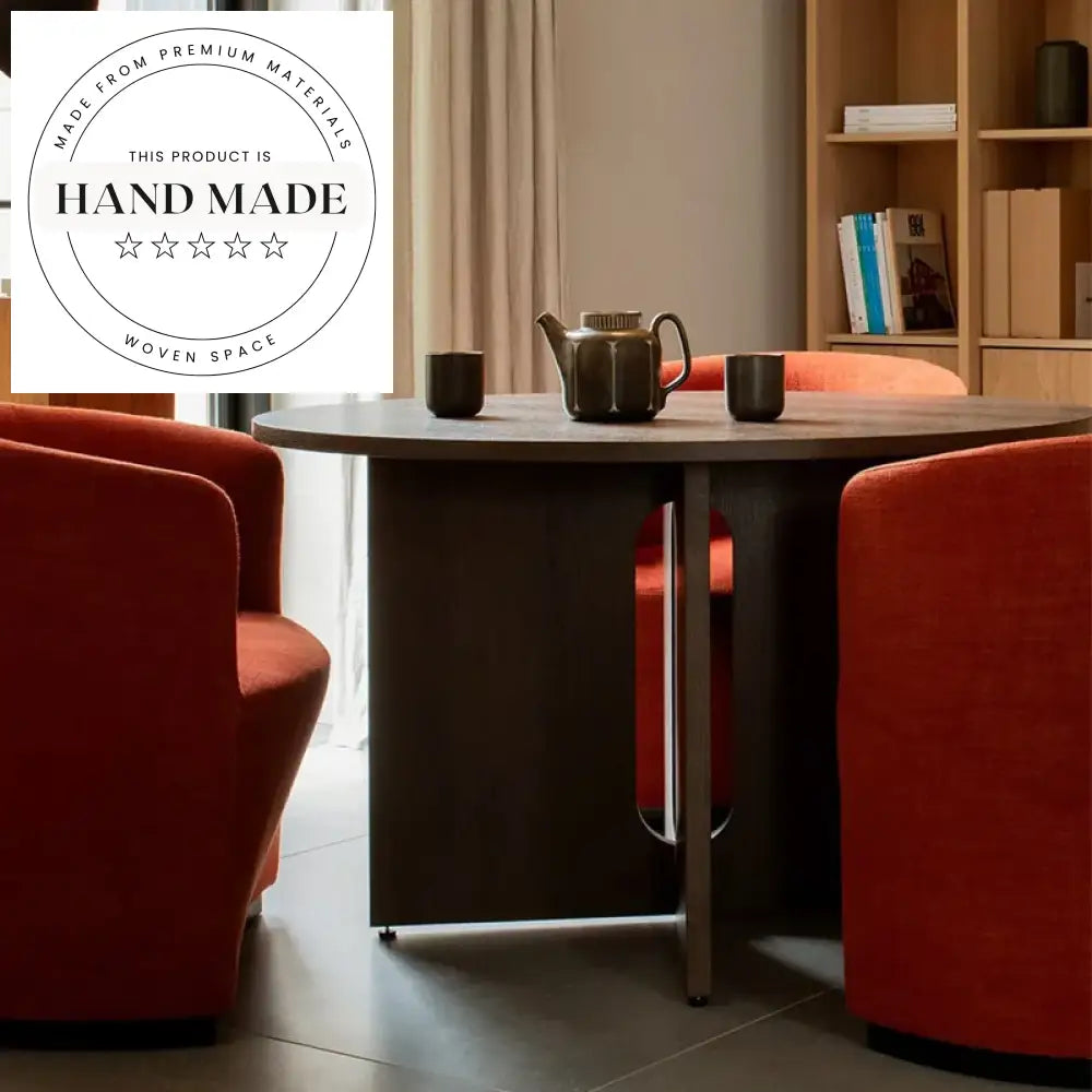 Modern Vintage Walnut Round Solid Wood 6-Seater Dining Table