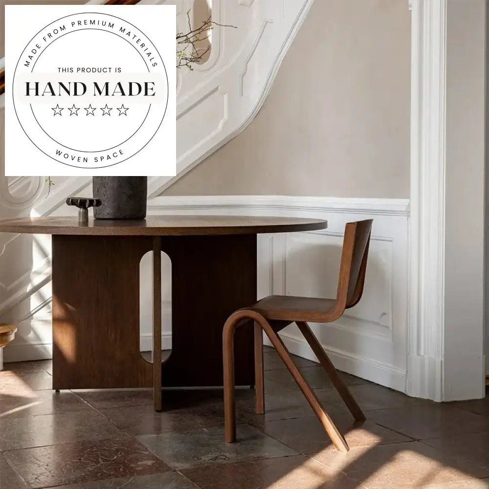 Modern Vintage Walnut Round Solid Wood 6-Seater Dining Table