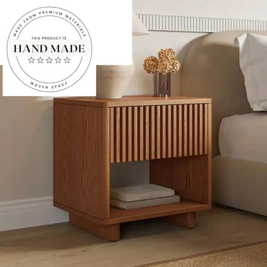 Modern Wabi-sabi Antique Stained Solid Wood One Drawer Nightstand