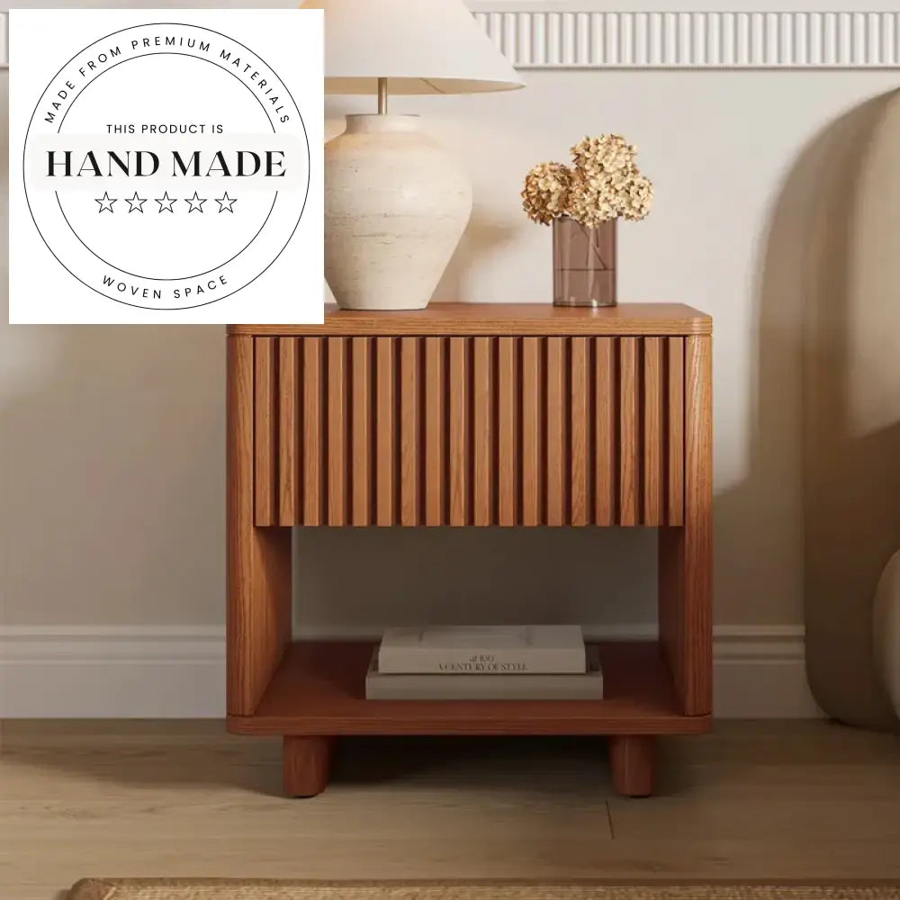 Modern Wabi-sabi Antique Stained Solid Wood One Drawer Nightstand