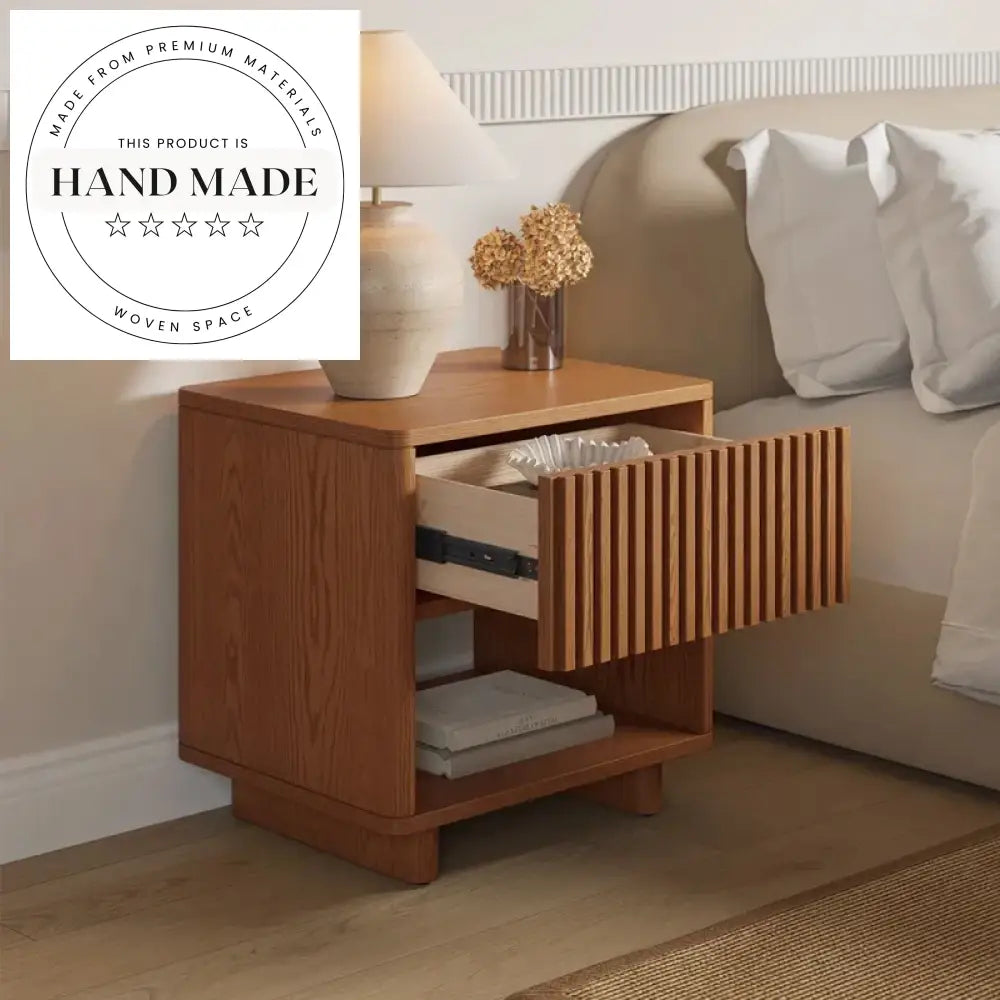Modern Wabi-sabi Antique Stained Solid Wood One Drawer Nightstand