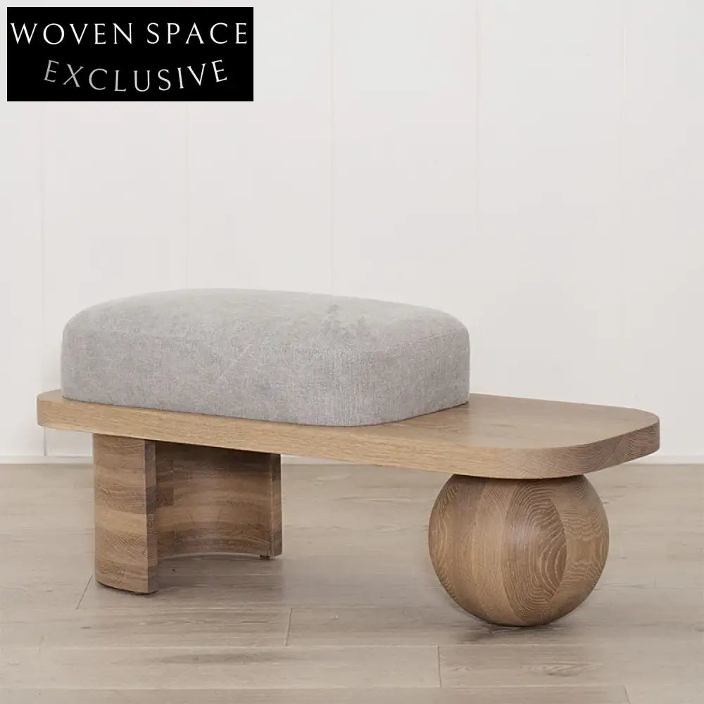 Modern Wabi-sabi Fabric Wood Ottoman Bench for Living Room and Bedroom