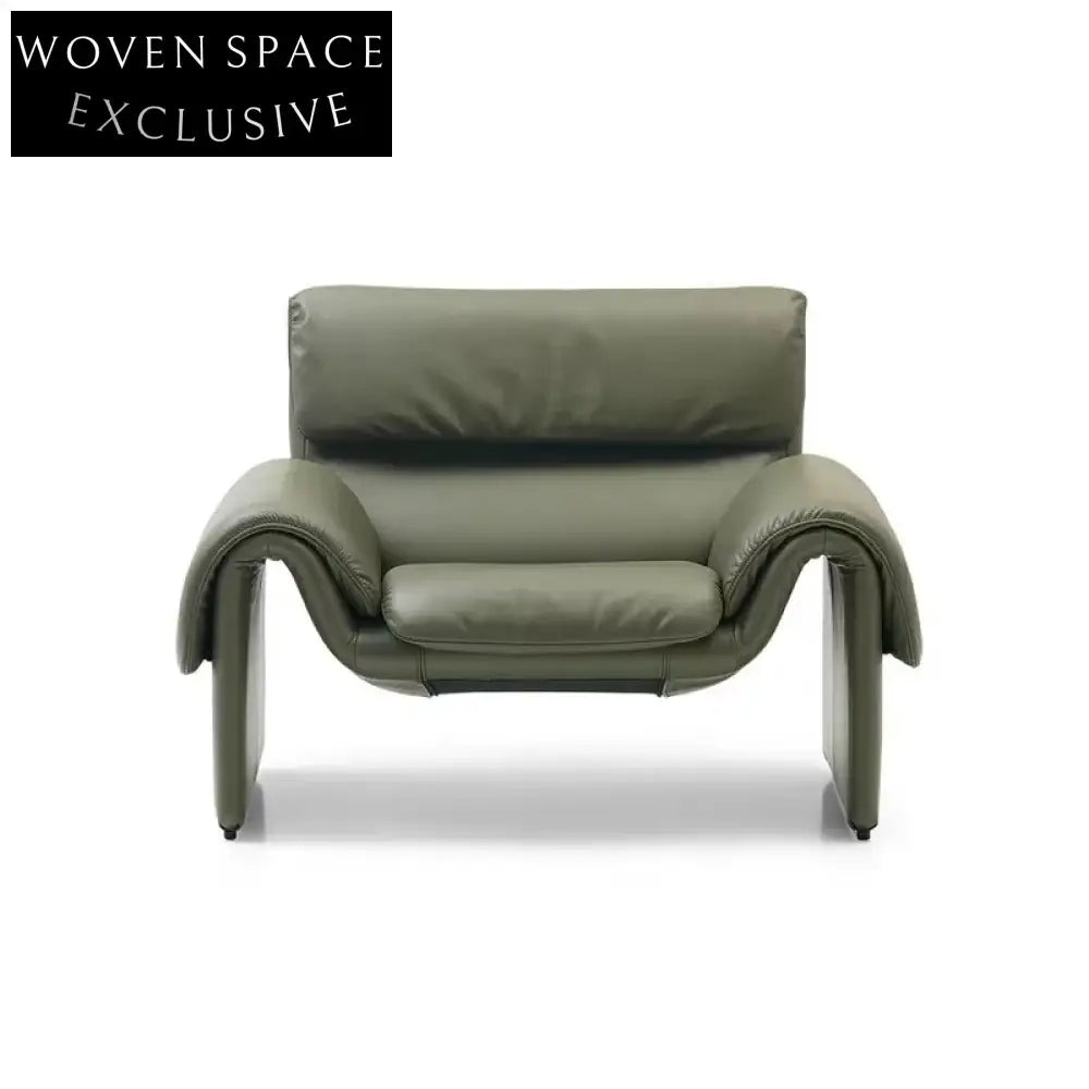 Modern Wabi-sabi Genuine Leather Sofa with Metal Frame Upholstered Loveseat