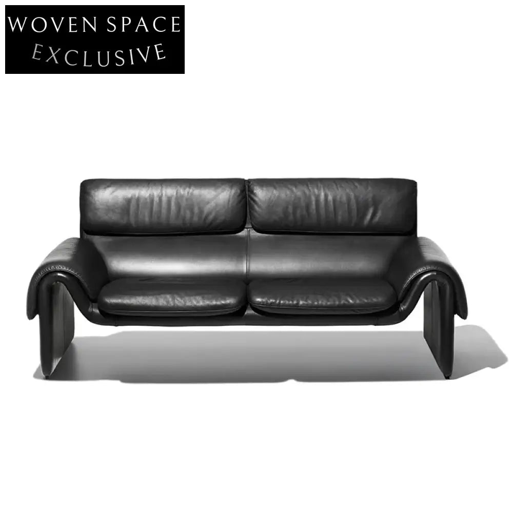 Modern Wabi-sabi Genuine Leather Sofa with Metal Frame Upholstered Loveseat