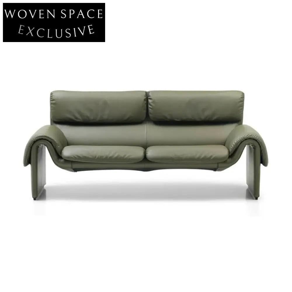 Modern Wabi-sabi Genuine Leather Sofa with Metal Frame Upholstered Loveseat