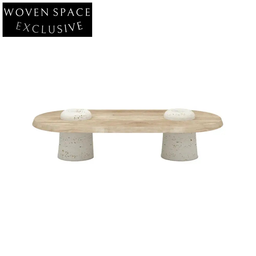 Modern Wabi-Sabi Oval Travertine Marble Coffee Table for Living Room