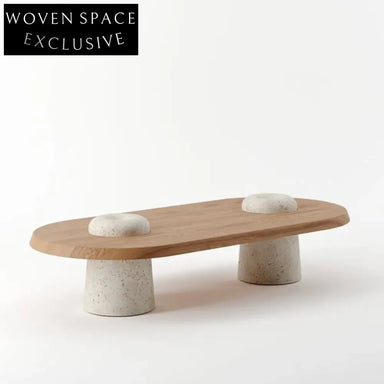 Modern Wabi-Sabi Oval Travertine Marble Coffee Table for Living Room