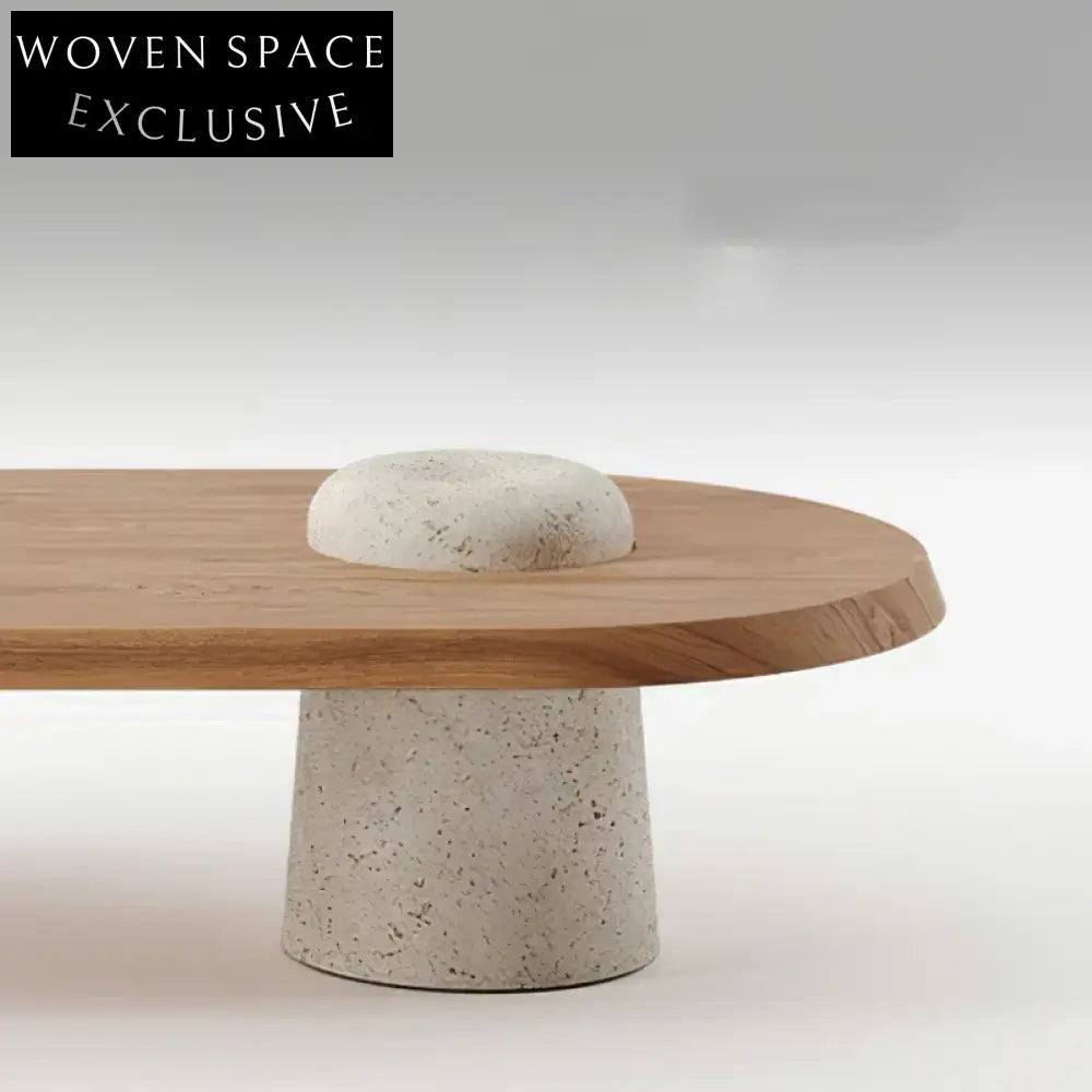 Modern Wabi-Sabi Oval Travertine Marble Coffee Table for Living Room