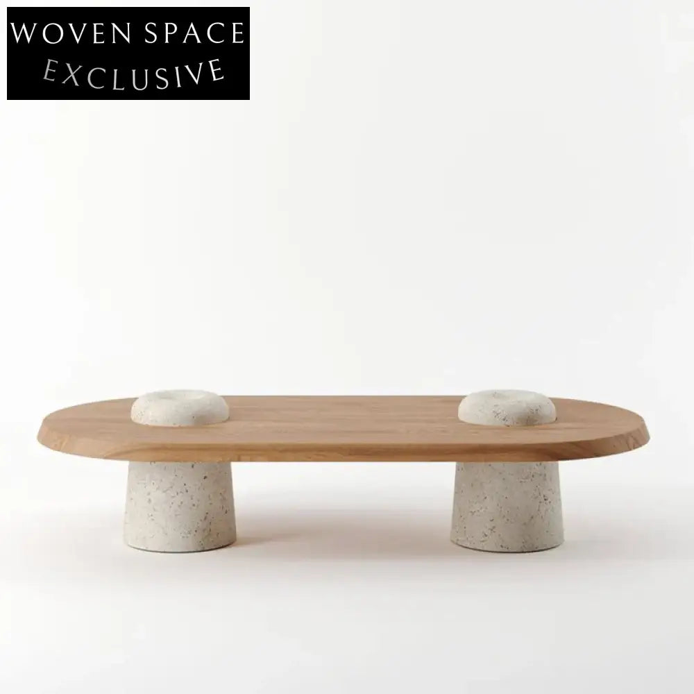 Modern Wabi-Sabi Oval Travertine Marble Coffee Table for Living Room