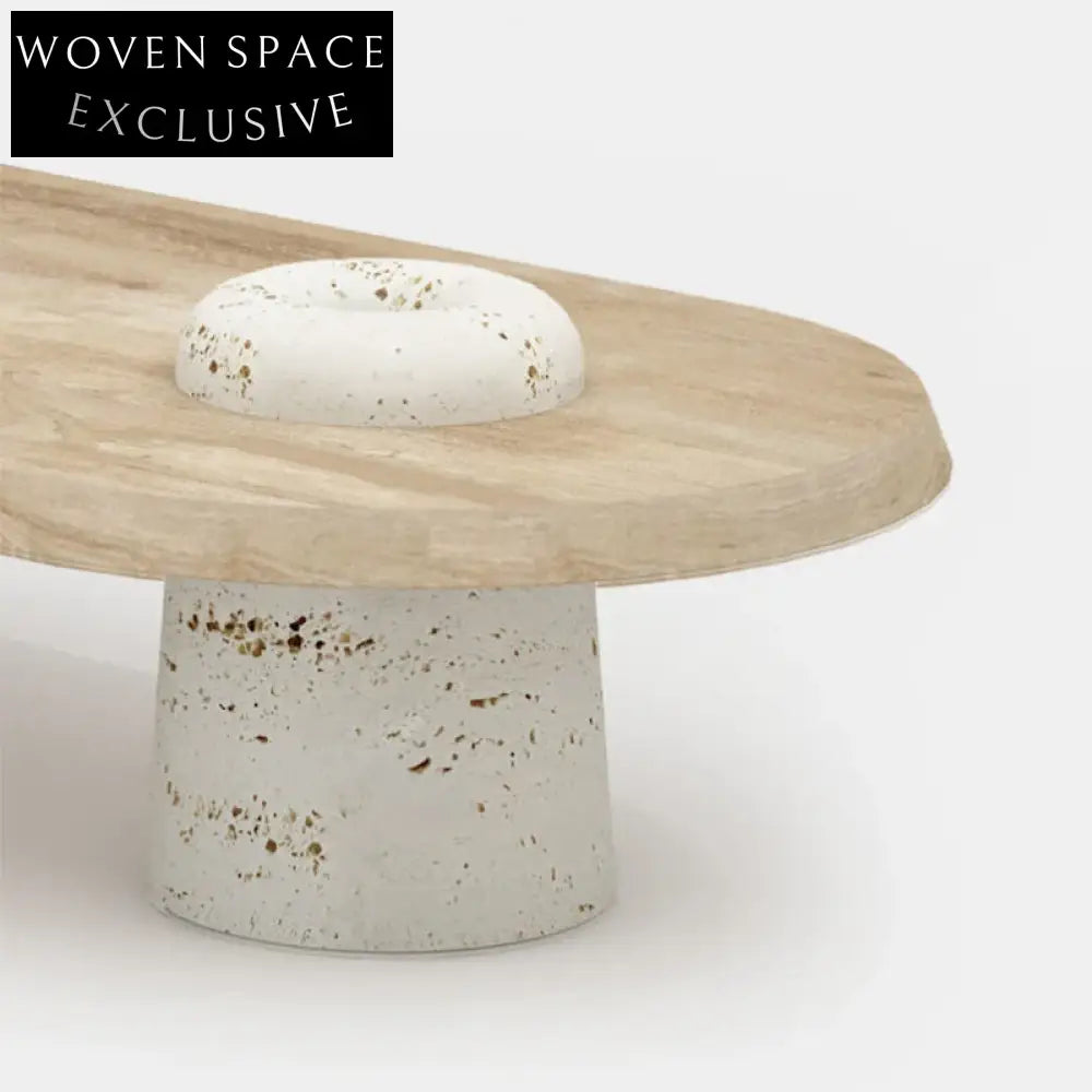 Modern Wabi-Sabi Oval Travertine Marble Coffee Table for Living Room